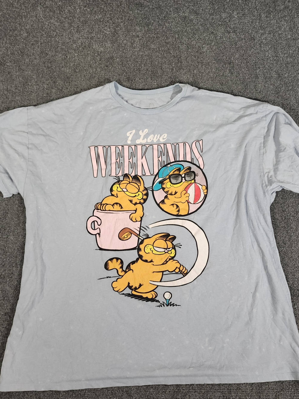 Garfield Men's XL Light Blue Graphic T-Shirt 'I Hate Mondays' Crew Neck Cotton